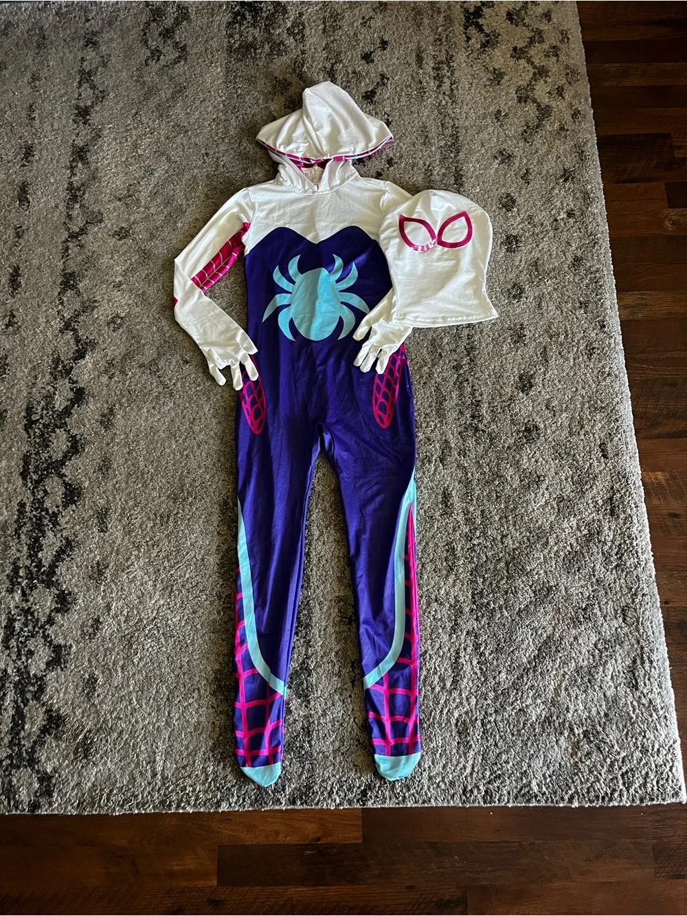 Marvel Ghost Spider Hooded Jumpsuit with Mask - Purple & White